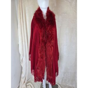 YUUZONE Fur Collar Open Front Poncho Cape for Fall Winter Cloak Wraps Poncho